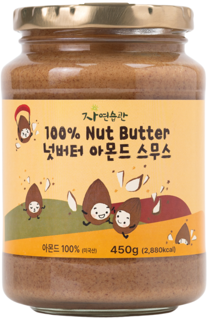 자연습관 100프로 넛 버터 아몬드 스무스 스프레드 잼 언스위트 무염 무설탕 무가당, 1개, 450g