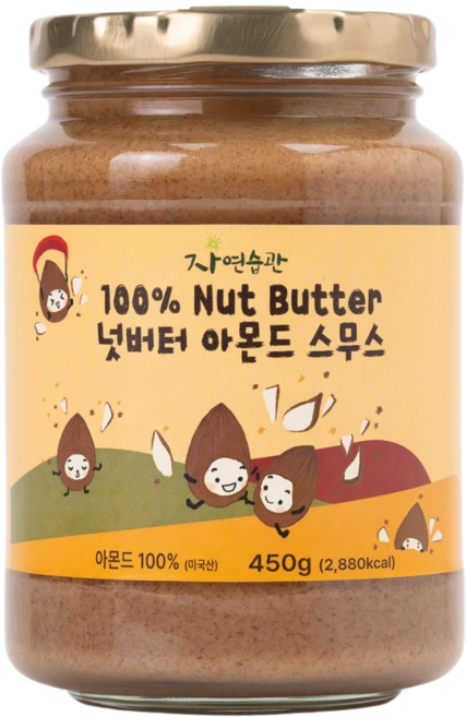 자연습관 100프로 넛 버터 아몬드 스무스 스프레드 잼 언스위트 무염 무설탕 무가당, 1개, 450g - 쿠팡