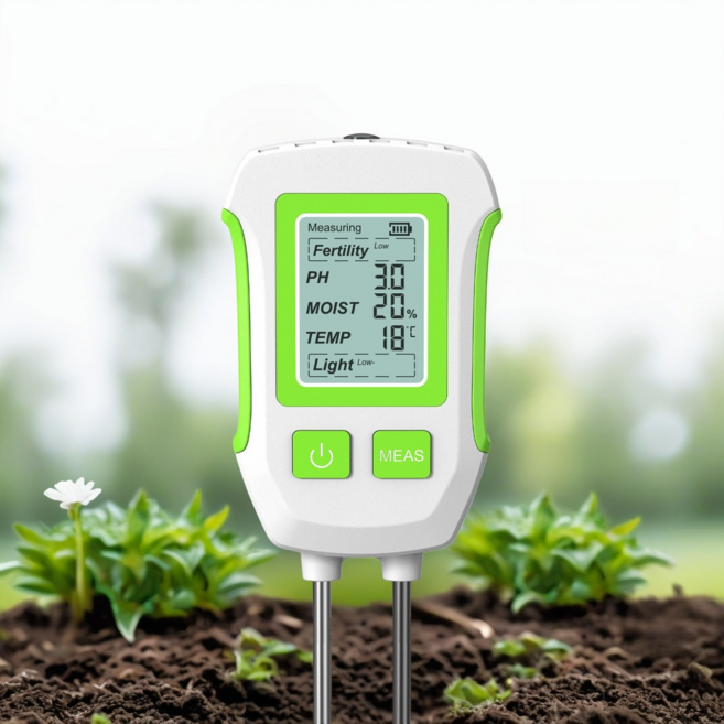 5IN1 원예용 고정도 다기능 토양 측정기 pH 수분 온도 햇빛 비옥도 측정 SGS13, 1개, 화이트그린