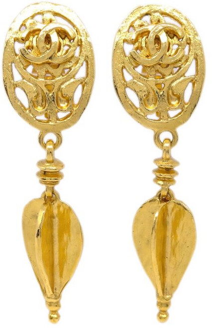 샤넬 중고 1995 CC 로고 컷아웃 드롭 클립온 이어링