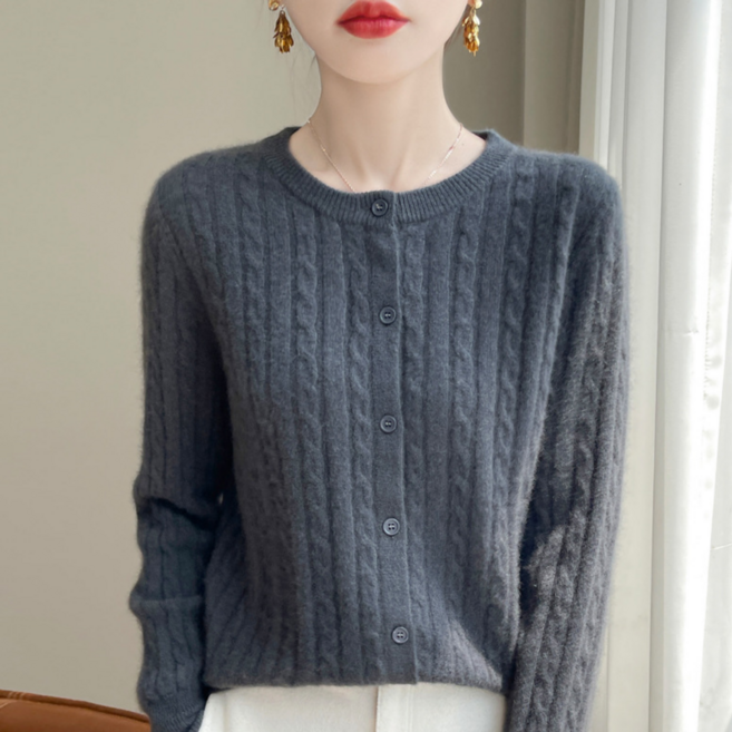 MS HOME 라운드 꽈배기 니트 가디건 데일리 여성용