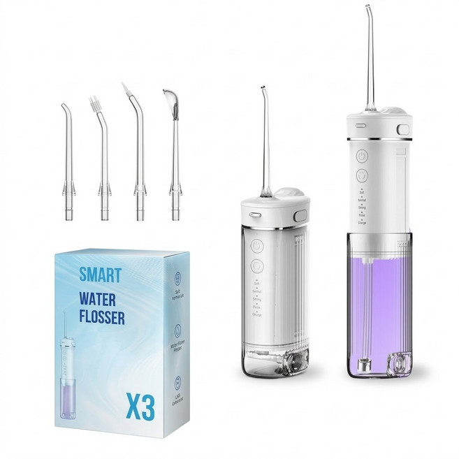 [PYHO] 휴대용 무선 구강세정기 슬라이딩 물치실 강력수압 230ml C타입 여행용, 흰색