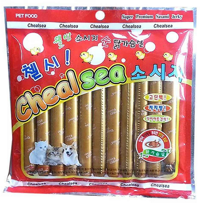 도기프랜드 첼시소시지 / 말랑하고 맛있어 이빨 약한 노령견 새끼 강아지에게 추천. 순 닭고기 소세지, 치킨, 5개, 15g