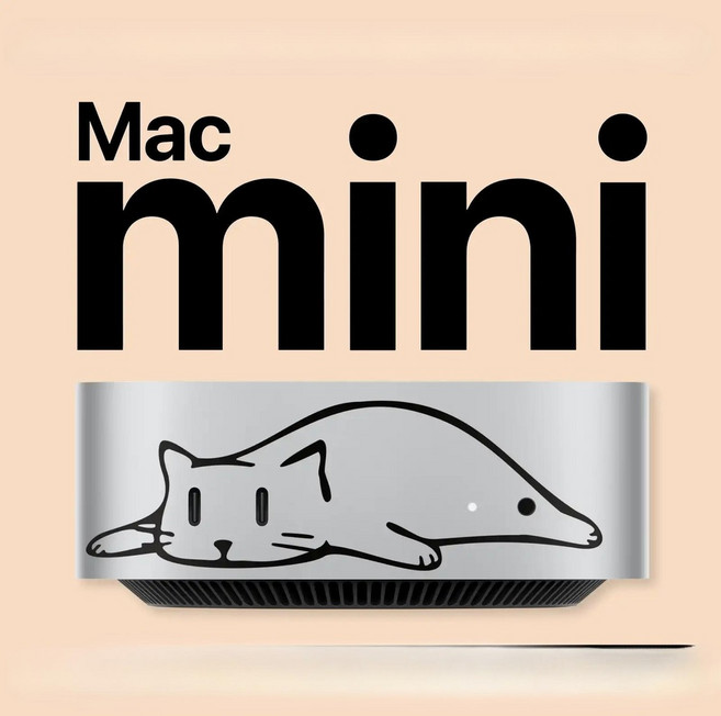 2024 Mac mini M4 전용 꾸미기 스티커 스킨 케이스 보호필름, 1세트, 걷는 고양이