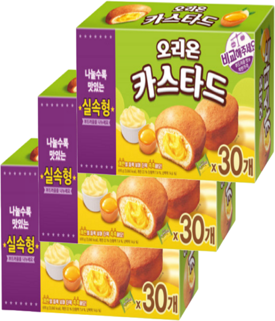 오리온 카스타드 30P 실속형 690g 3개입 어린이 간식, 3개