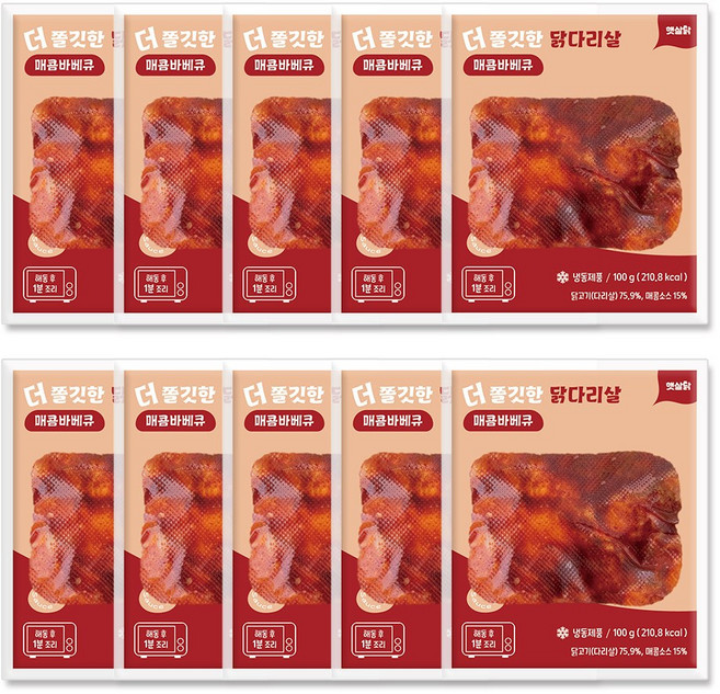 더 쫄깃한 닭다리살 매콤바베큐 1kg(100gX10팩), 10개, 100g