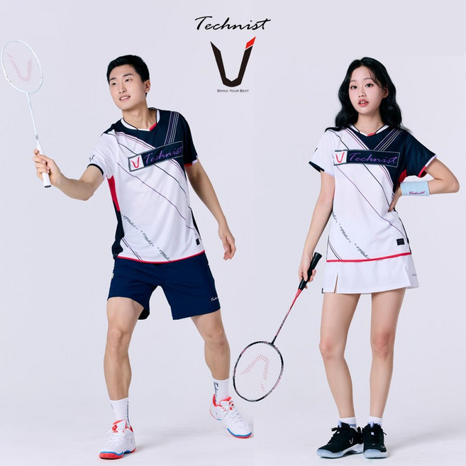 테크니스트 티셔츠 배드민턴 반팔 상의 화이트 네이비 TNT5508 남성 여성