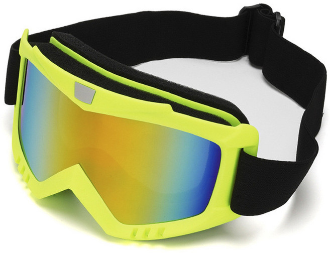 成人男女防風滑雪眼鏡 摩托車護目鏡 雪鏡, 綠框紅彩片, 1個