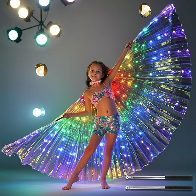 무지개 다채로운 밸리댄스 날개 LED 댄스 날개 액세서리 (115~154cm) Oriental Dance wings