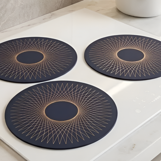 심플딤플 고급 실리콘 300도 내열 인덕션 보호매트 냄비받침, 3개, 루나 네이비