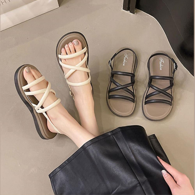 데일리 여름 여성 스트랩 플랫 샌들 신발3cm 예쁜 50대 아줌마