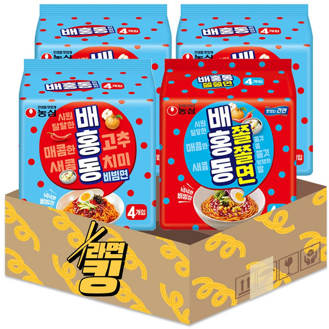 라면킹 농심 배홍동 비빔면 12봉 x 배홍동 쫄쫄면 4봉, 1세트