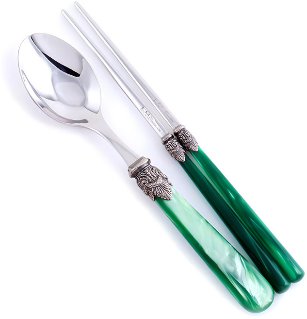 EME 나폴레옹 한식 수저 세트, 그린, 숟가락 + 젓가락, 1세트