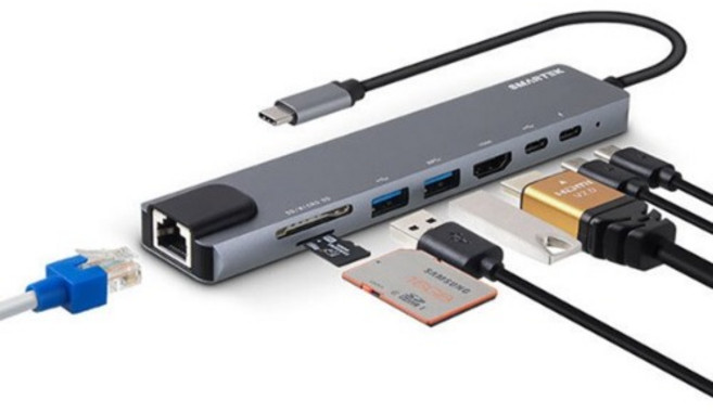 스마텍 C타입 8in1 멀티 허브 ST-AH800, 블랙, 1개