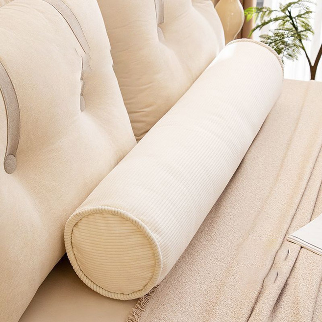 Veralool 바디필로우 부드러운 코듀로이 커버 롱쿠션 솜중량업 일자형 원통 사계절 골덴 긴베개, 화이트