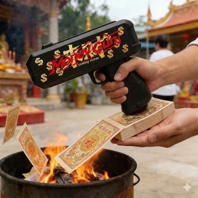 Money Gun 噴金鈔槍 潮玩款式 附充電線充電電池, 金紙噴鈔槍-黑色(充電款), 1套