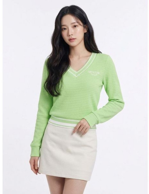 에고이스트 래터링 자가드 브이넥 니트 그린 EP2CL362 1220741