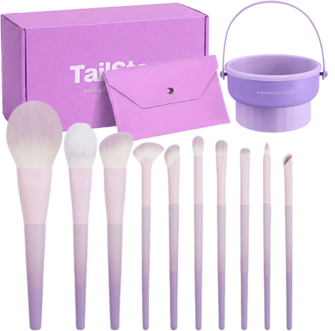 테일스타 메이크업 브러쉬 10종 세트 + 세척 건조 수납통, 1개, 퍼플