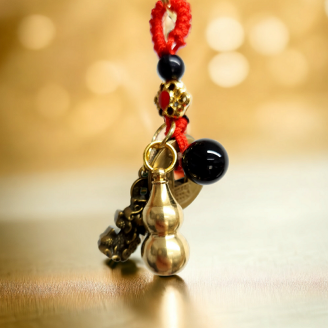 (선물포장) 복을 부르는 액운 방지 재물운 만사형통 풍수 열쇠고리 비휴 호리병 오제전 엽전 키링 행운 풍수 사업운 사업번창 삼재 재물, 1개, 금색