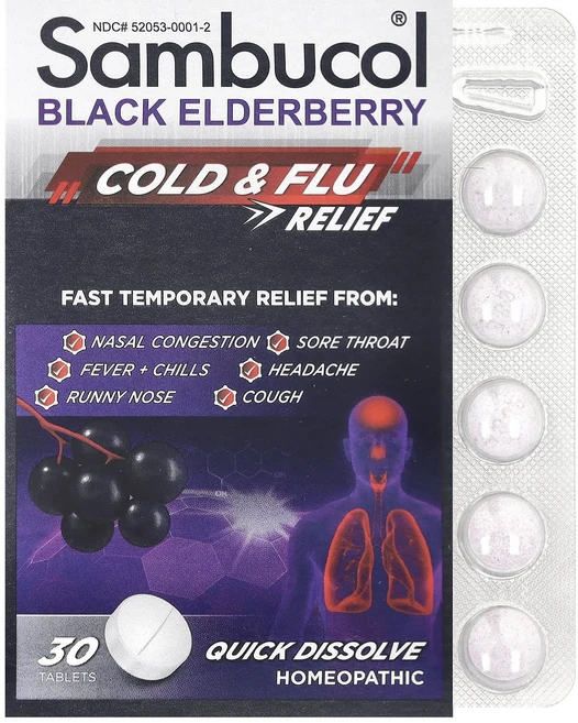 Sambucol 블랙 엘더베리 감기 및 독감 완화 빨리 녹는 정제 30정, Sambucol블랙엘더베리감기및독감완화빨리녹는정제30정, 1개 - 쿠팡