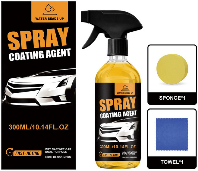 Nano Hydrophobic Ceramic Coating 자동차 에나멜 코팅 스프레이 세트, 300ml+스펀지*1+타올*1