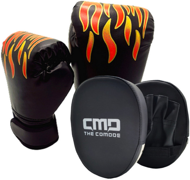 어린이 불꽃 글러브 키즈복싱 세트 권투 미트, 불꽃 글러브(블랙)+일반미트(블랙X2), 1개