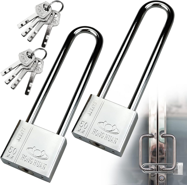 긴고리자물쇠 고리형 열쇠자물쇠 사물함자물쇠 다용도 안전잠금장치 2개 16.5*5cm (열쇠 8개 포함) 창고 사물함 차고 철문 등 적용