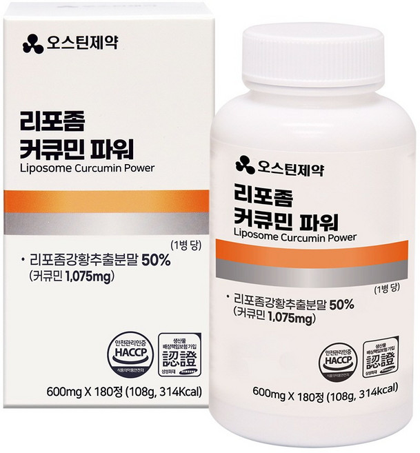 항염증 항산화 영양제 오스틴제약 리포좀 커큐민 파워 600mg 강황추출 수용성 180정, 1개, 180회분