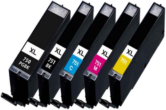 훼이머스잉크 캐논 PGI-750XL / CLI-751XL 호환잉크 대용량 Pixma iP7270 /8770 iX6770/6870 MG5470/5570/6370/6470, 대용량 검정+칼라 (5개묶음할인), 1세트