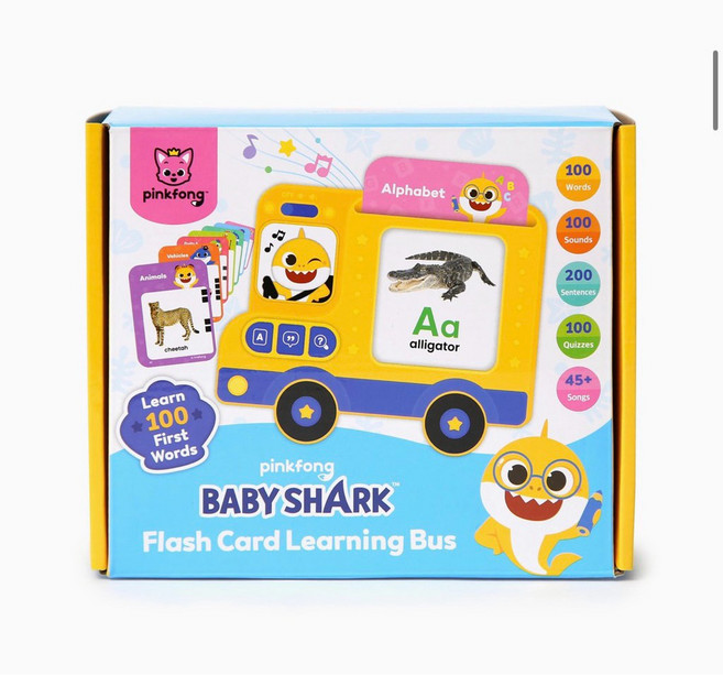 pinkfong Baby Shark 閃卡學習巴士 英文學習玩具, 1個, 鯊魚寶寶國際英文版音樂閃卡機