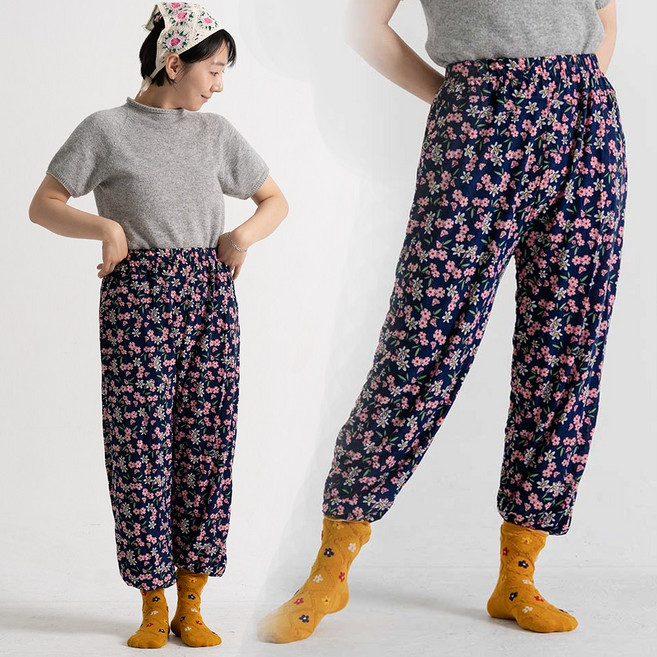 맘스24 빅사이즈 남녀공용 할머니 꽃무늬 몸빼바지 촌캉스 바지