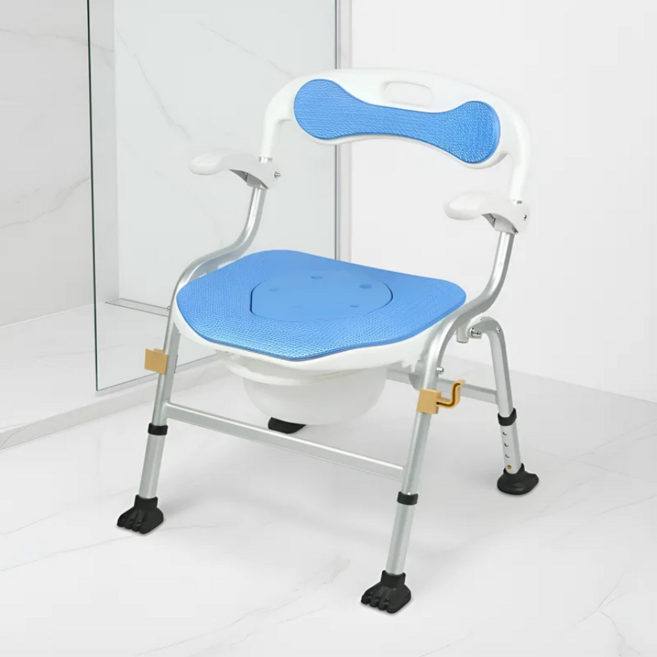 웰비 알루미늄 2in1 접이식 목욕의자 겸용 좌변기 환자 간병 캠핑 다용도 WB-170, 블루, 1개