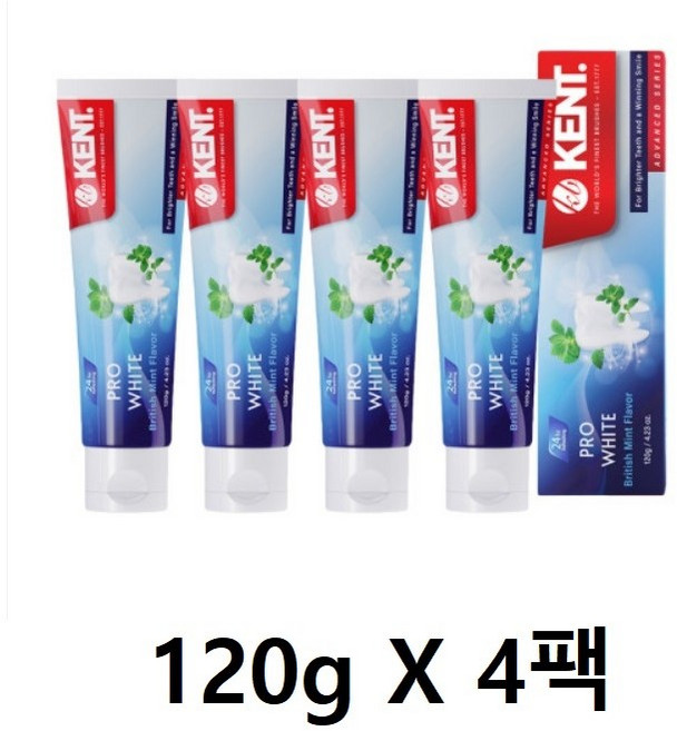 켄트 프로화이트 치약, 120g, 4개