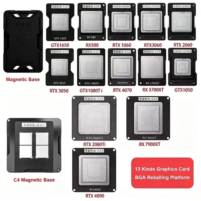 호환 XZZ RTX 1050/1060/2060/3060/4070/4090 그래픽 카드 BGA Reballing 스텐실 INTEL/ NVIDIA/ ATI 비디, 03 Full Set, 1개