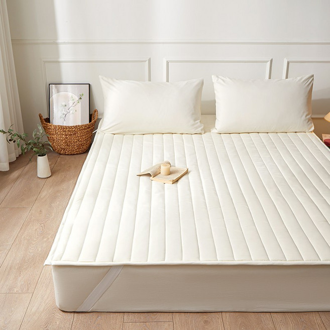 Cozy Aura 프리미엄 사계절 누빔 침대패드 고정밴드형, 화이트