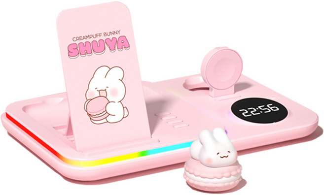 큐엔큐 슈야 5in1 무선충전기 삼성 갤럭시 스마트폰 무선이어폰 워치 동시충전 무드등, 1개, 삼성슈야