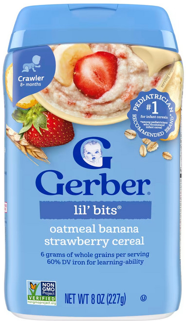 거버 Lil' Bits 오트밀 시리얼 베이비 바나나 딸기 227g 8oz, 1개, 혼합맛(바나나/딸기)