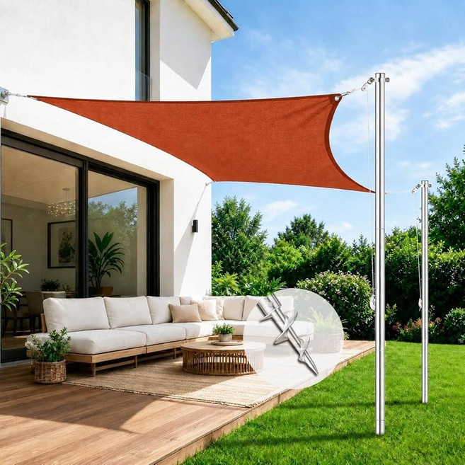 Stainless Steel Shade Sail Poles 10Ft Heavy Duty Sun Shade Poles with Pulley System Weather-Resi, Screw Stainless Steel