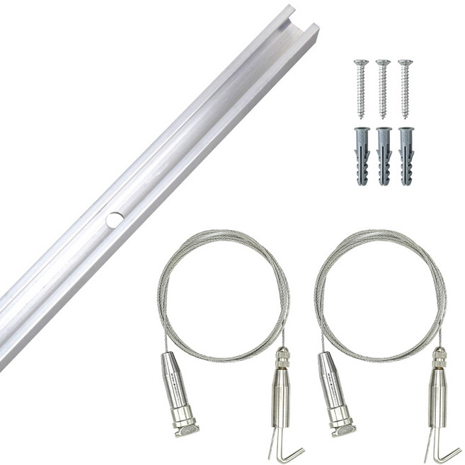 코텍스 천장레일용 액자 와이어 걸이2p + 액자레일 90cm 세트, 실버, 1세트