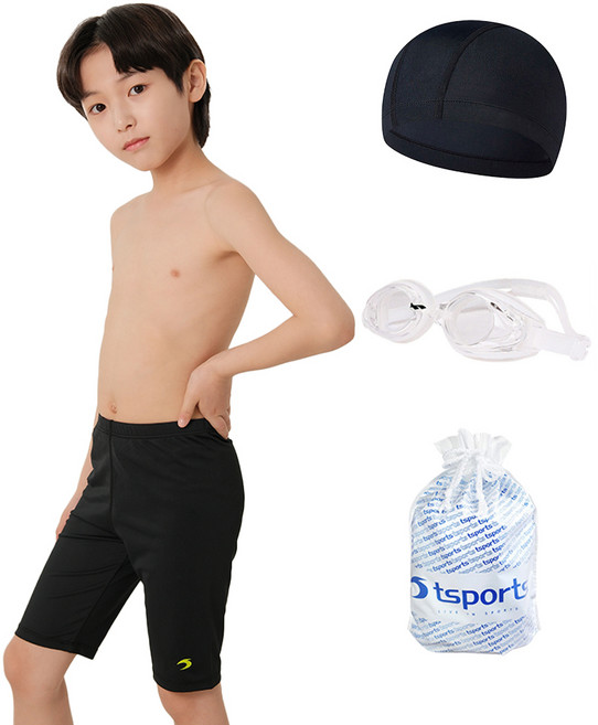 TS스포츠 초등 생존수영 남아 4부 수영복 단색 학교수업용 국내제작