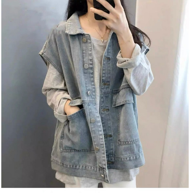 휠렉스 여성 오버핏 데님 민소매 조끼 자켓 JT25
