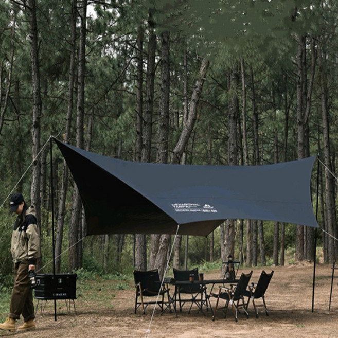 ShineTrip山趣 六角天幕 戶外露營遮陽防雨, 六角黑膠天幕, 黑色