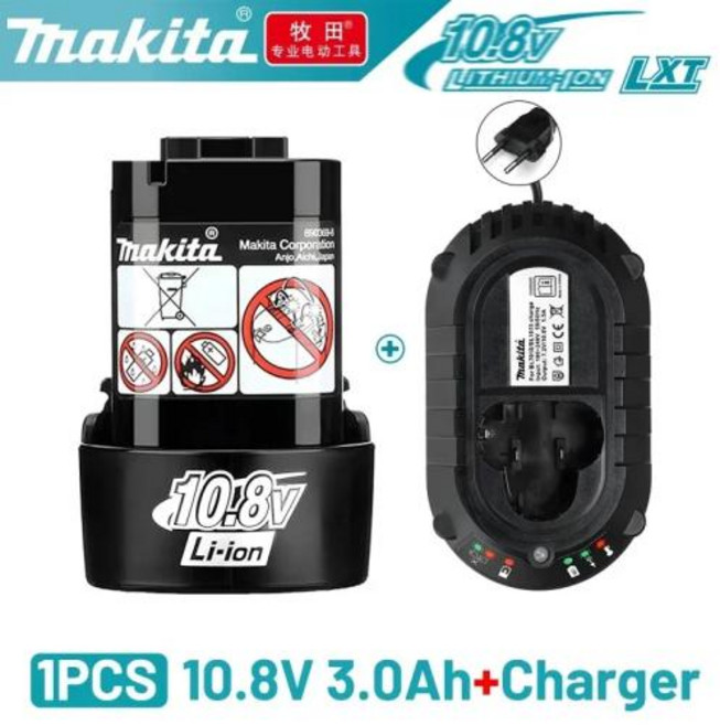 기존 Makita 10.8v 배터리 3Ah makita 충전식 교체 BL1013 BL1020 BL1030 배터리 TD090D LCT203W 전동 공구 배터리, 3.0AhX1 chargerX1, 1개