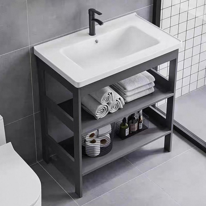 YAPOGI 화장실 세라믹 세면대 스탠드 세면기, 흑회색