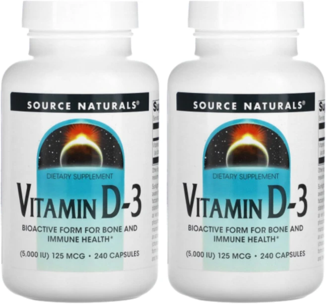 Source Naturals Vitamin D-3 소스 내츄럴스 비타민 5000iu 240캡슐 2팩, 2개, 240정 - 쿠팡