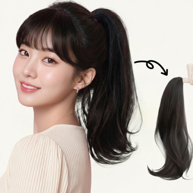 SEVOREN 좋은 머릿결 포니테일 집게가발 똥머리 가발, 1개, 내추럴 블랙