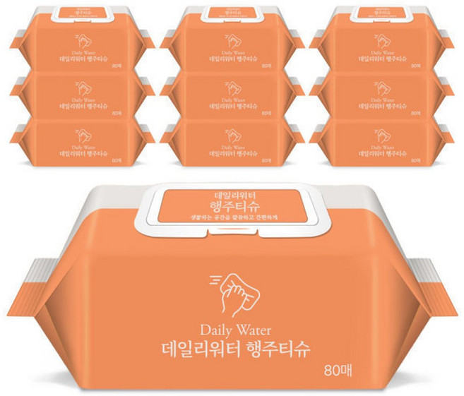 데일리워터 행주티슈 캡형 80매 x 10팩, 10개, 80개