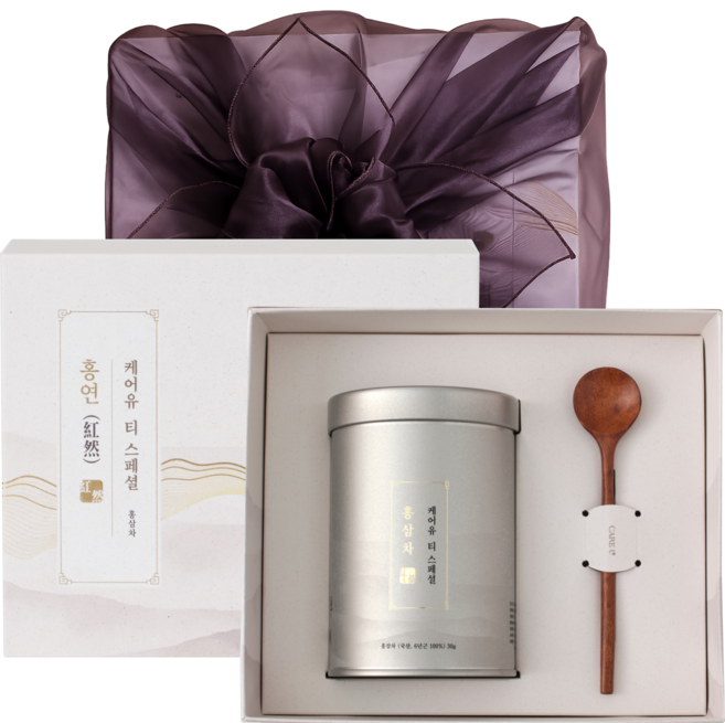 케어유 국산 홍삼 티 스페셜 홍연 전통 차 프리미엄 선물 세트 (보자기 포장) + 쇼핑백, 1개, 1개입, 30g