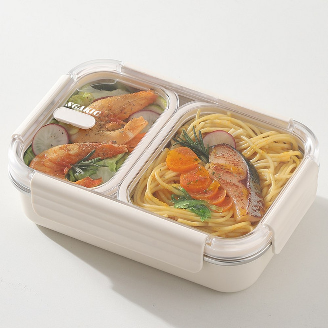 직장인 전자레인지 도시락통 나눔 밀폐 스텐 반찬통 소풍 식판 런치박스, 880ml 2칸 화이트, 1개