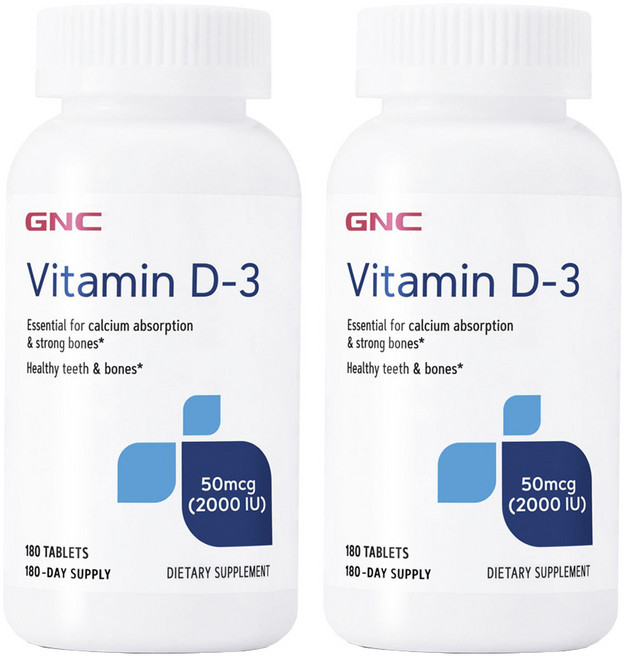 GNC 비타민 D-3 50mcg 2000IU 타블렛, 180개입, 2개, 180정